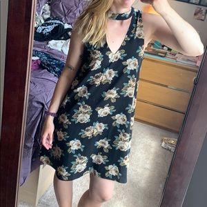 Navy blue, flouncy floral dress